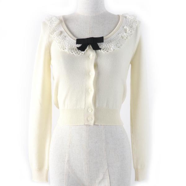 美品☆MIUMIU ミュウミュウ 2021年製 MMF482 バージンウール100％ クロップド 長袖ニット カーディガン アイボリー 36 正規品 レディース miu miu（ミュウミュウ） 美品☆MIUMIU 2021年製 MMF482 バージン