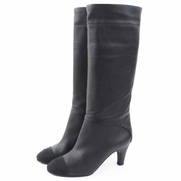 CHANEL 極美品 シャネル G36438 ココマークステッチ チャンキーヒール  