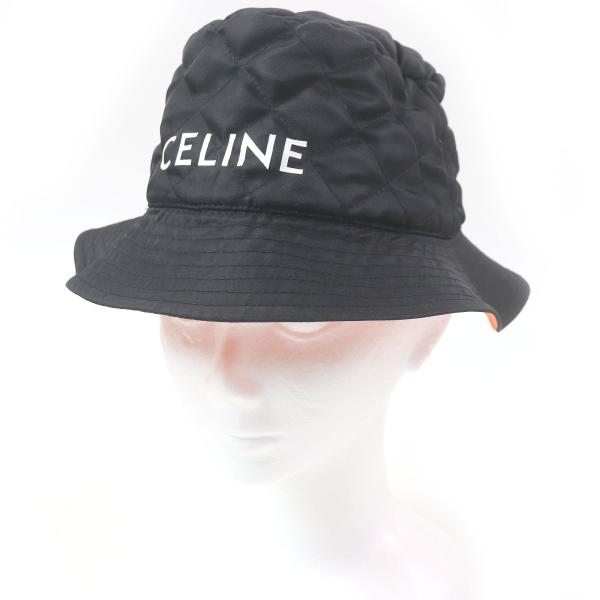 極美品□CELINE セリーヌ 2AUB0930C ロゴプリント 中綿 キルティング バケットハット 帽子 ブラック M フランス製 正規品 メンズ CELINE（セリーヌ） 極美品□CELINE 2AUB0930C ロゴプリント 中綿