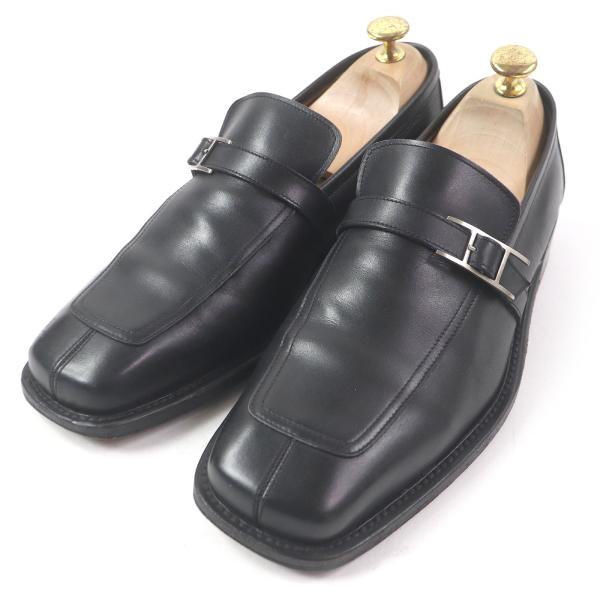 良品□HERMES エルメス ヴィンテージ アピ Hロゴバックル ベルト スクエアトゥ レザー ローファー ブラック 40.5 イタリア製 メンズ HERMES（エルメス） 良品□HERMES ヴィンテージ アピ Hロゴバックル