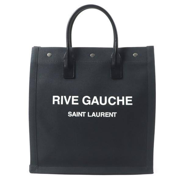 美品▼SAINT LAURENT PARIS サンローランパリ 632539 リヴゴーシュ N/S キャンバス レザー トートバッグ ダークグレー ブラック メンズ 美品▽SAINT LAURENT PARIS サンローランパリ 632539 リヴゴーシュ N/S