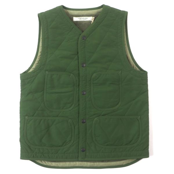 未使用品▼OMNIGOD オムニゴッド 58-182X ロゴ入りボタン 裏ボア 中綿入り ジレ QILT VEST キルトベスト グリーン 4 正規品 メンズ 未使用品▽OMNIGOD オムニゴッド 58-182X ロゴ入りボタン 裏ボア 中綿