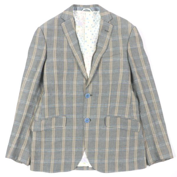 エトロ　テーラードジャケット　ペイズリー　総柄　総裏　ウール　シルク　ストライプ ETRO（エトロ） 美品▽ETRO ウール リネン 裏地ペイズリー ロゴ入り