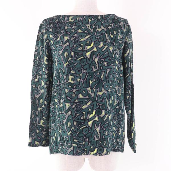 極美品★LOUIS VUITTON ルイヴィトン グラフティ ロゴ総柄 長袖 ブラウス トップス グリーン 36 フランス製 正規品 レディース LOUIS VUITTON（ルイ・ヴィトン） 極美品☆LOUIS VUITTON グラフティ