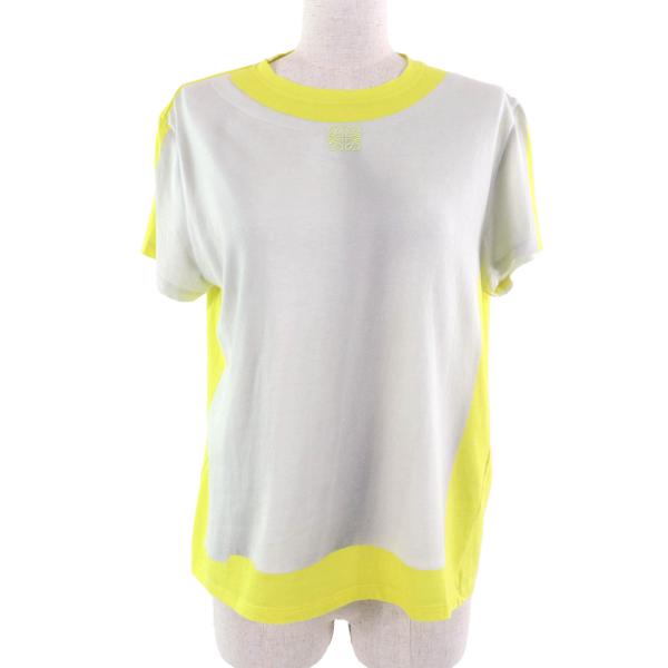 美品★LOEWE ロエベ S359Y22X39 コットン100％ アナグラム刺繍入り クルーネック 半袖Ｔシャツ ライトグレー イエロー S 正規品 LOEWE（ロエベ） 美品☆LOEWE S359Y22X39 コットン100％ アナグラム