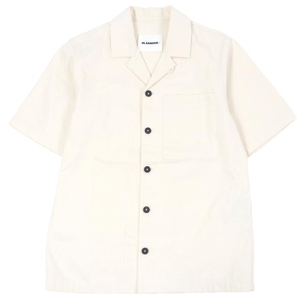 極美品□JIL SANDER+ ジルサンダープラス 20SS JPUS600305 ヘリンボーン オープンカラー 半袖シャツ アイボリー 44 イタリア製 正規品 極美品□JIL SANDER+ ジルサンダープラス 20SS JPUS600305