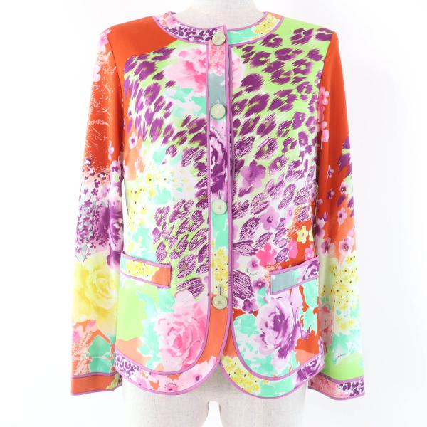 未使用品☆LEONARD FASHION レオナール ファッション フラワー総柄デザイン 長袖 カーディガン マルチカラー M 日本製 正規品 レディース 未使用品☆LEONARD FASHION レオナール ファッション フラワー総柄