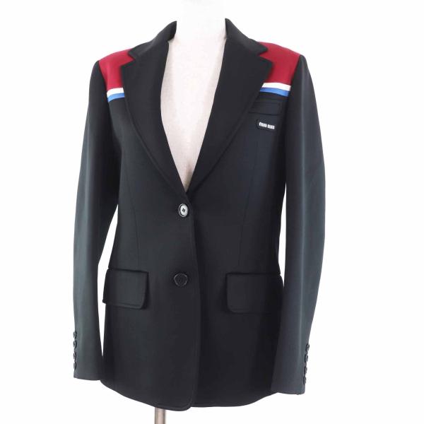 未使用品◎MIUMIU ミュウミュウ 2020年製 MH1672 ロゴ入り テーラードジャケット ブラック 36 イタリア製 正規品 レディース miu miu（ミュウミュウ） 未使用品◎MIUMIU 2020年製 MH1672 ロゴ入り