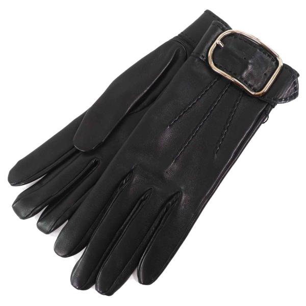 未使用品△HERMES エルメス ベルト金具 バックルデザイン レザー グローブ 手袋 ブラック シルバー金具 6.5 フランス製 レディース HERMES（エルメス） 未使用品△HERMES ベルト金具 バックルデザイン