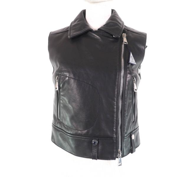 未使用品☆MONCLER モンクレール RODEIA ロゴボタン付 ZIP UP レザーベスト ダウンベスト ブラック 0 レディース MONCLER（モンクレール） 未使用品☆MONCLER RODEIA ロゴボタン付 ZIP