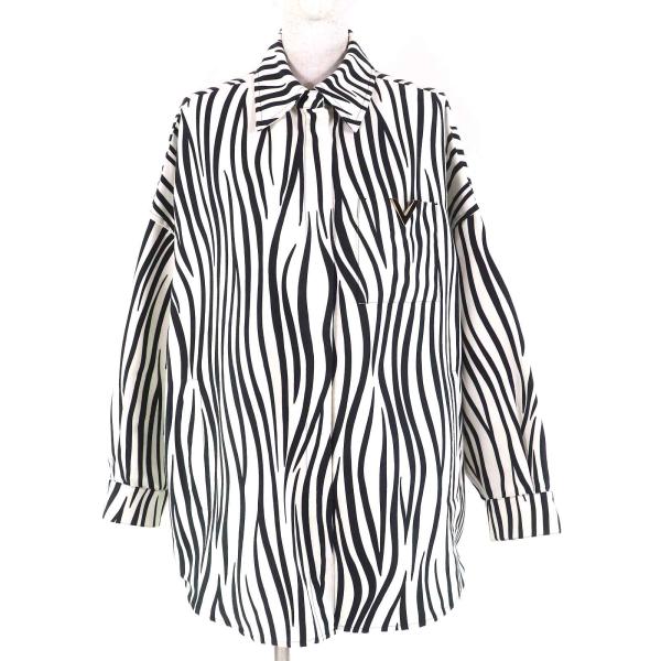極美品△VALENTINO ヴァレンティノ 1B3CI0RF7B9 コットン シルク Vロゴ ゼブラプリント コットンファイユ シャツジャケット 36 正規品 VALENTINO（ヴァレンティノ） 極美品△VALENTINO 1B3CI0RF7B9 コットン