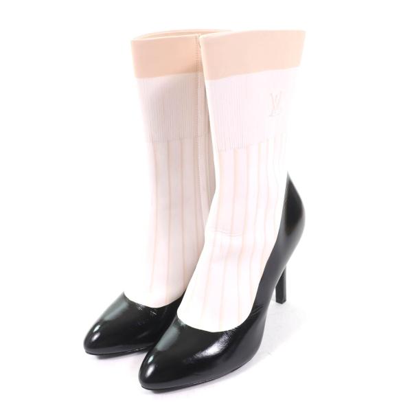 極美品★LOUIS VUITTON ルイヴィトン イリュージョンライン LVロゴ ポインテッドトゥ レザー アンクルブーツ 黒 白 37.5 定価364100円 LOUIS VUITTON（ルイ・ヴィトン） 極美品☆LOUIS VUITTON