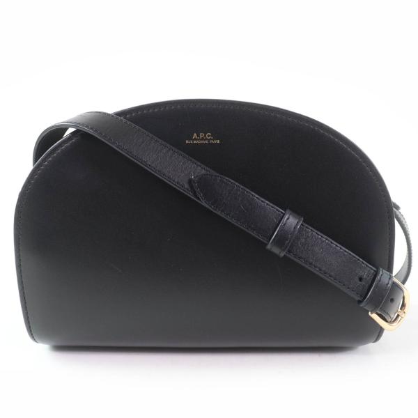 美品☆A.P.C. アーペーセー ロゴ入り ハーフムーン 半月型 レザー ショルダーバッグ ブラック 保存袋付き レディース A.P.C.（アーペーセー） 美品☆A.P.C. ロゴ入り ハーフムーン 半月型
