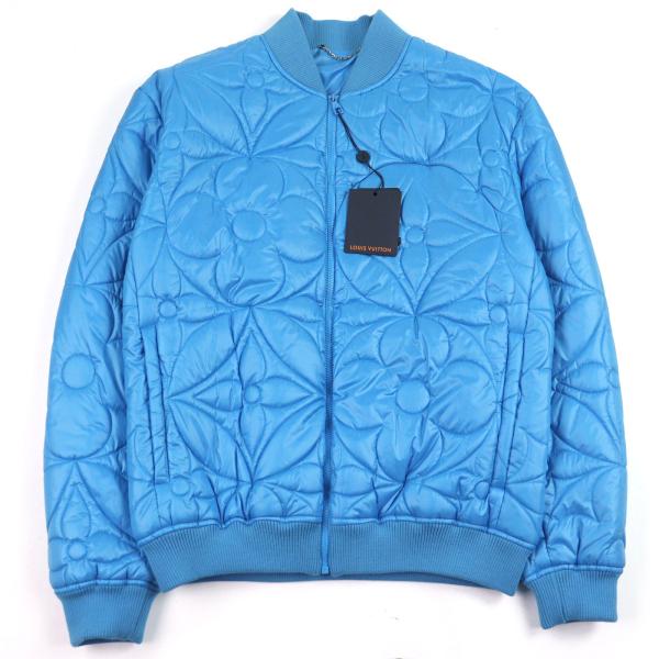 未使用品○LOUIS VUITTON ルイヴィトン 22SS HLB51E モノグラムフラワー ロゴプレート付 キルティング ブルゾン ブルー 54 正規品 メンズ brand-td-store_00036237