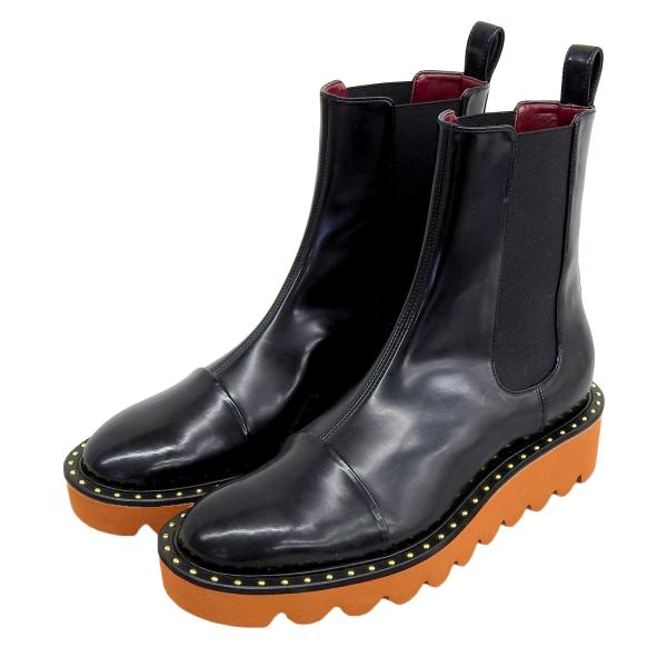 未使用品▲Stella McCartney ステラマッカートニー スタッズ エコレザー サイドゴア チェルシー ブーツ ブラック オレンジ 36.5 箱・袋付 未使用品△Stella McCartney ステラマッカートニー スタッズ