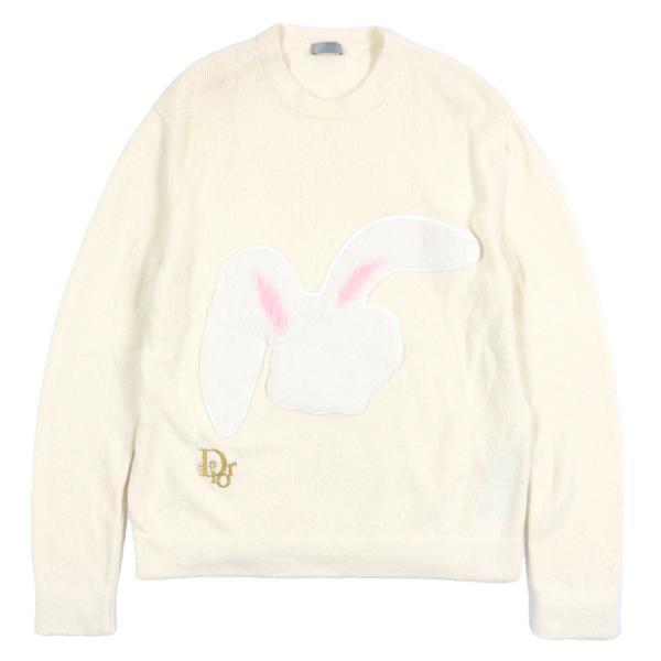極美品▼DIOR ディオール オム 313M657AT498 ERL クルーネック ラビットパッチ ロゴ刺繍 ニットセーター アイボリー M 正規品 メンズ Dior HOMME 極美品▽DIOR ディオール オム 313M657AT498 ERL クルー