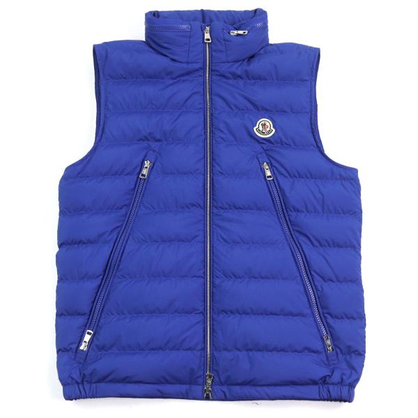 美品○MONCLER モンクレール 年製 ALBYT ロゴワッペン付 スタンドカラー フード入り ダブルジップ ダウンベスト ブルー 1 正規品 メンズ MONCLER（モンクレール） 美品○MONCLER 年製 ALBYT ロゴワッペン付