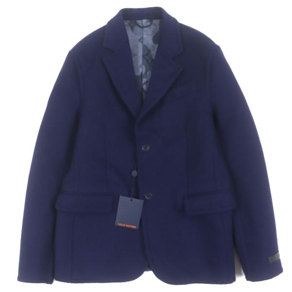未使用品▼ルイヴィトン ウール シルク 裏地モノグラム カモフラ 紺ブレザー シングルジャケット テーラード ネイビー 50 正規品 メンズ brand-td-store_00036639