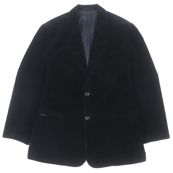 美品▼Papas パパス カシミヤ混 コーデュロイ ロゴ刺繍入り シングルジャケット テーラード ブラック M 日本製 正規品 メンズ brand-td-store_00037215
