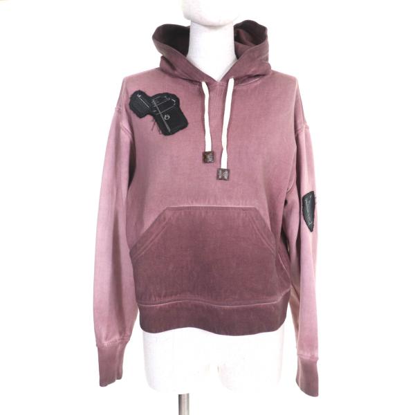 美品★LOUIS VUITTON ルイヴィトン FHKL13 USED加工 モノグラムパーツ LVワッペン付 プルオーバーパーカー ボルドー系 XS LOUIS VUITTON（ルイ・ヴィトン） 美品☆LOUIS VUITTON FHKL13 USED