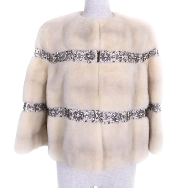 美品★クリスチャンディオール ヴィンテージ 2009年製 9A26758 ミンク 裏地シルク100％ ガリアーノ期 ビジュー装飾 ジャケット 36 美品☆クリスチャンディオール ヴィンテージ 2009年製 9A26758 ミンク
