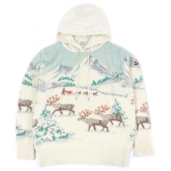 極美品□MONCLER モンクレール 2021年製 GIROCOLLO CON CAPPUCCIO TRICOT アルパカ ウール ニットパーカー アイボリー S 伊製 正規品 MONCLER（モンクレール） 極美品□MONCLER 2021年製 GIROCOLLO CON