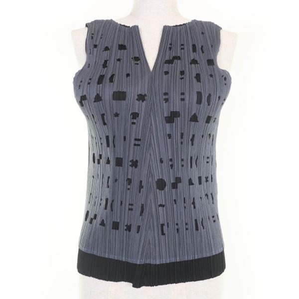 極美品☆PLEATS PLEASE プリーツプリーズ イッセイミヤケ PP71-JK501 デザイン ノースリーブ カットソー ブラック グレー 3 正規品 極美品☆PLEATS PLEASE プリーツプリーズ イッセイミヤケ PP71-JK501