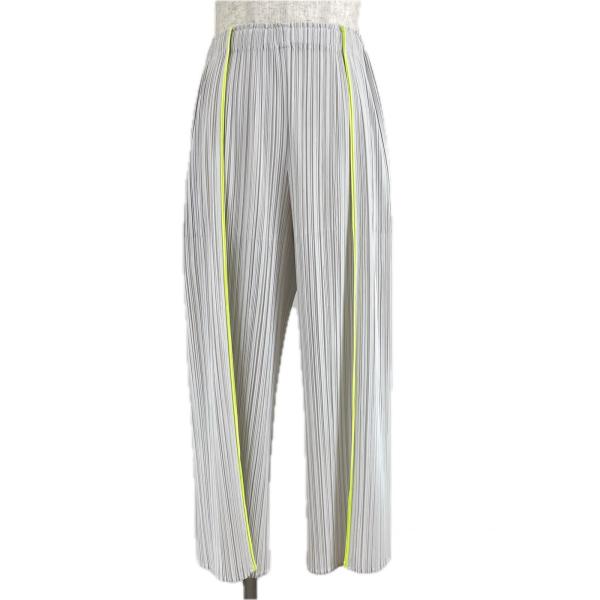 美品▲PLEATS PLEASE プリーツプリーズ イッセイミヤケ 22SS PP21-JF492 サイドライン パンツ グレー 2 日本製 正規品 レディース 美品△PLEATS PLEASE プリーツプリーズ イッセイミヤケ 22SS PP21