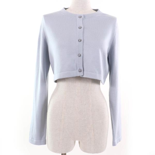 美品☆FOXEY フォクシー 45151 Silky Blossom シルク100％ クロップド丈 長袖 カーディガン ブルー系 40 正規品 レディース 定価80300円 FOXEY（フォクシー） 美品☆FOXEY 45151 Silky Blossom シルク100
