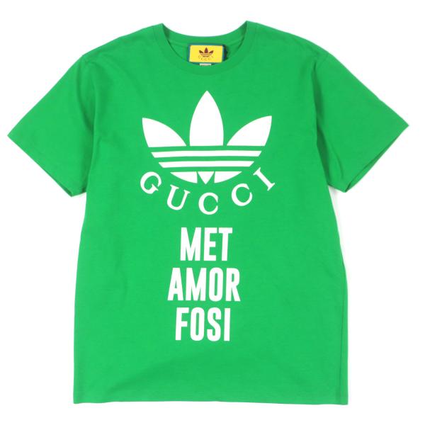 未使用品▼GUCCI adidas グッチ アディダス 717422 プリント クルーネック ショートスリーブ 半袖Ｔシャツ グリーン S 正規品 メンズ 未使用品▽GUCCI adidas グッチ アディダス 717422 プリント クルー
