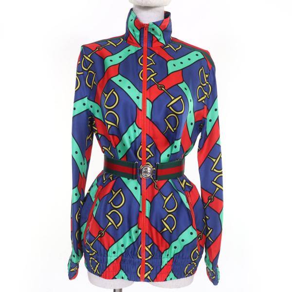 未使用品☆GUCCI グッチ 743005 ホースビット柄 シェリーライン GGマーモントバックル シルクジャケット マルチ XS 正規品 レディース GUCCI（グッチ） 未使用品☆GUCCI 743005 ホースビット柄 シェリー