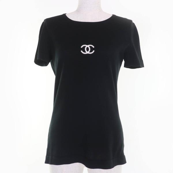 美品☆CHANEL シャネル ヴィンテージ 95P P04540 コットン100％ ココマーク 半袖 ニット トップス ブラック 38 フランス製 レディース CHANEL（シャネル） 美品☆CHANEL ヴィンテージ 95P P04540 コットン