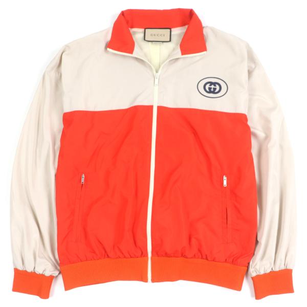 極美品▼GUCCI グッチ 693017 インターロッキングG バックプリント ZIPUP トラックジャケット ベージュ オレンジ S 伊製 正規品 メンズ GUCCI（グッチ） 極美品▽GUCCI 693017 インターロッキングG バック