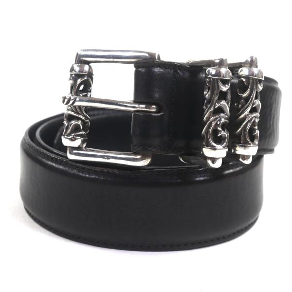 良品▼CHROME HEARTS クロムハーツ 3PCローラー 925 ピンバックル レザーベルト ブラック シルバー金具 34 保存袋付き メンズ 良品▽CHROME HEARTS クロムハーツ 3PCローラー 925 ピンバックル