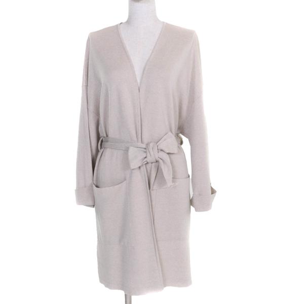 美品◇FOXEY フォクシー 42619 リネン Swing ロゴ刺繍 ベルト付き 長袖 ロングカーディガン ベージュ S〜Mサイズ相当 日本製 正規品 FOXEY（フォクシー） 美品◇FOXEY 42619 リネン Swing ロゴ刺繍 ベルト