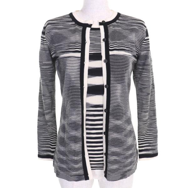 極美品△Missoni ミッソーニ ウール100％ マルチボーダー ニット カーディガン 半袖トップス  アンサンブル 黒 白 42/40 伊製 正規品 MISSONI（ミッソーニ） 極美品△Missoni ウール100％ マルチボーダー