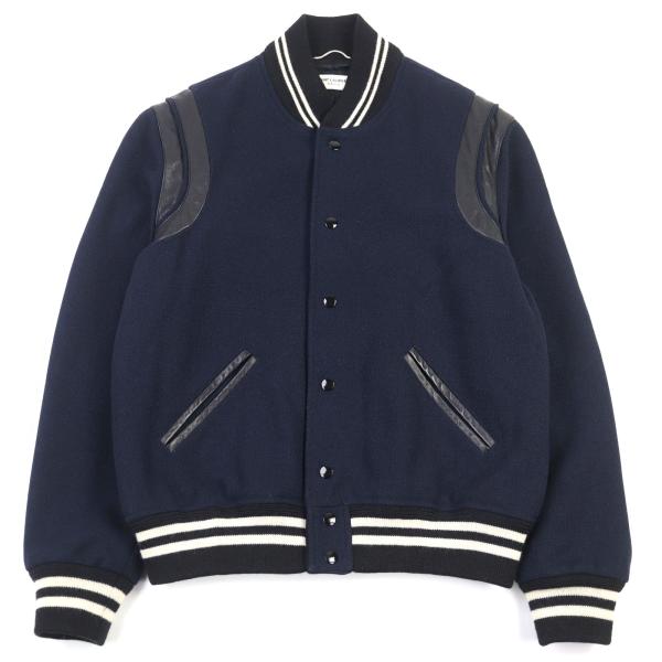 極美品○SAINT LAURENT PARIS サンローランパリ 14AW 354728 エディ期 レザー切替 スタジャン テディジャケット 50 国内正規品 メンズ 極美品○SAINT LAURENT PARIS サンローランパリ 14AW 354728 エディ期