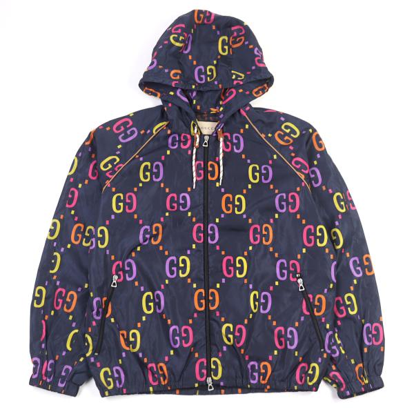 美品○GUCCI グッチ 697621 ジャンボGG レザーパーツ フーデッド ダブルジップ ナイロンジャケット マルチカラー 48 伊製 正規品 メンズ GUCCI（グッチ） 美品○GUCCI 697621 ジャンボGG レザーパーツ