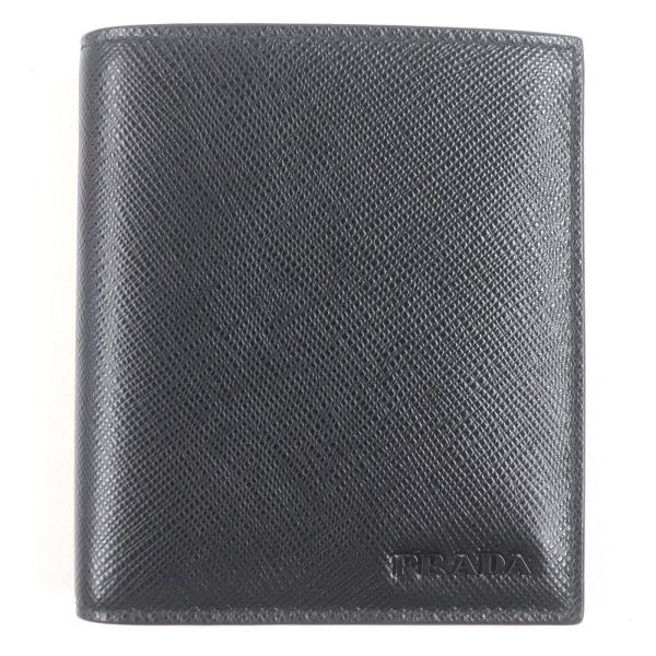 極美品□PRADA プラダ 2MO004 ロゴプレート サフィアーノ マルティック レザー 二つ折り カードケース 札入れ ネロ イタリア製 メンズ PRADA（プラダ） 極美品□PRADA 2MO004 ロゴプレート サフィアーノ