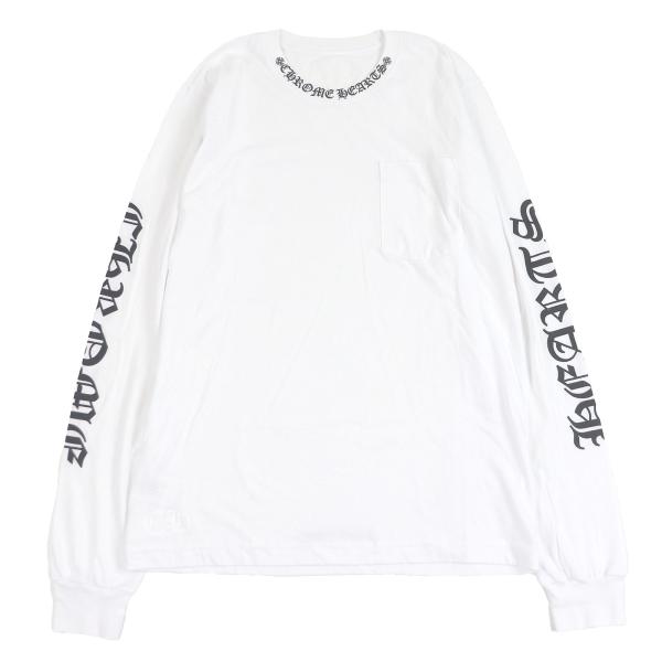 極美品□CHROME HEARTS クロムハーツ コットン100％ ネック/アームロゴプリント 長袖 ロングスリーブＴシャツ M ホワイト USA製　正規品 極美品□CHROME HEARTS クロムハーツ コットン100％ ネック/アームロゴ