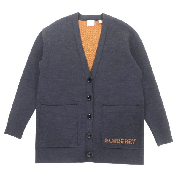 極美品★BURBERRY バーバリー 8034440 ウール混 ティッシ期 ロゴ入り Vネック カーディガン トップス グレー S 正規品 メンズ BURBERRY（バーバリー） 極美品☆BURBERRY 8034440 ウール混 ティッシ