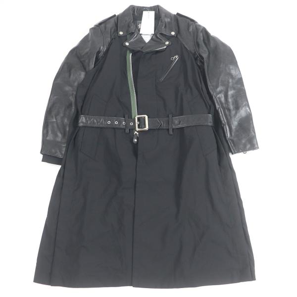 未使用品□Sacai Schott サカイ ショット 22AW 22-02874M Leather Suiting Coat ライダース ドッキングデザイン コート ブラック 1 正規品 メンズ 未使用品□Sacai Schott サカイ ショット 22AW 22-02874M Leather