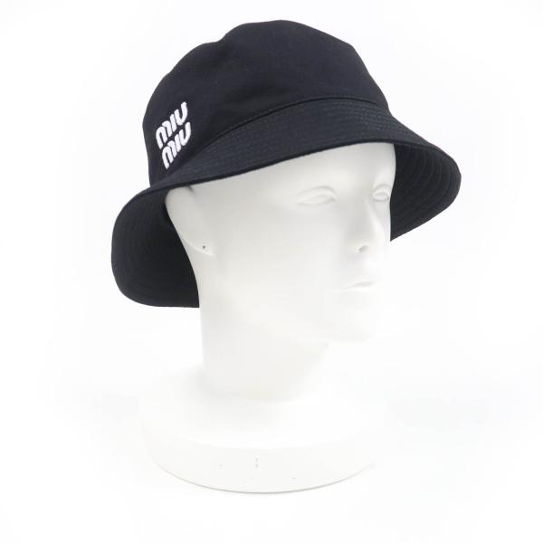 極美品☆MIUMIU ミュウミュウ 2023年製 5HC196 コットン100％ ロゴ刺繍 バケットハット ブラック M イタリア製 正規品 レディース miu miu（ミュウミュウ） 極美品☆MIUMIU 2023年製 5HC196 コットン100