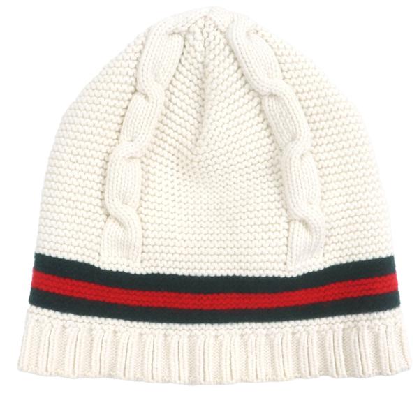 極美品 グッチ ニット帽子 ケーブルニット シェリーライン GUCCI 極美品▽GUCCI グッチ シェリーライン ウェブライン ケーブル