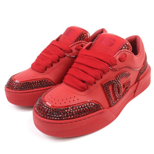 未使用品△DOLCE&GABBANA ドルチェ＆ガッバーナ CK2228 AQ067 ロゴ ラインストーン レースアップ レザー ローカットスニーカー レッド 35 未使用品△DOLCE&GABBANA ドルチェ＆ガッバーナ CK2228 AQ067 ロゴ