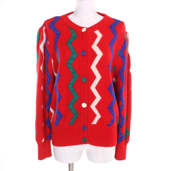 極美品★YVES SAINT LAURENT イヴ・サンローラン ヴィンテージ ウール100％ ロゴボタン付 ジグザグ ラメ入り カーディガン 赤 M 正規品 Yves Saint Laurent（イヴ・サンローラン） 極美品☆YVES SAINT