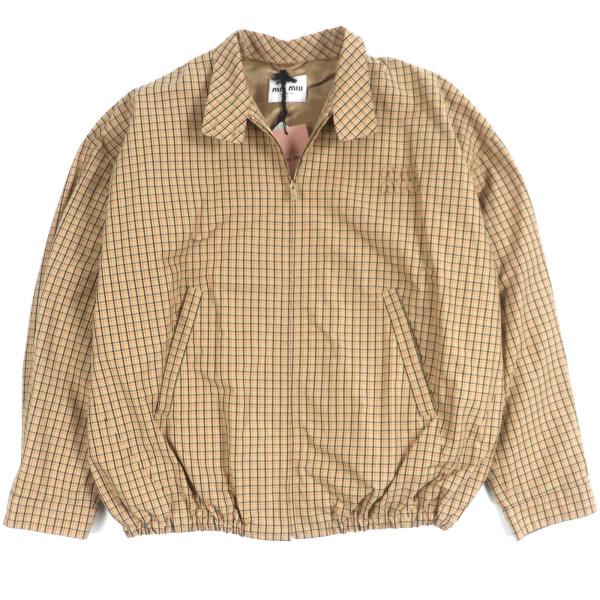 未使用品▼Miu Miu ミュウ ミュウ 25SS ML1066 チェックキャンバス ロゴワッペン ZIPUP ジャケット ブルゾン ブラウン 46 正規品 メンズ 未使用品▽Miu Miu ミュウ 25SS ML1066 チェックキャンバス ロゴ