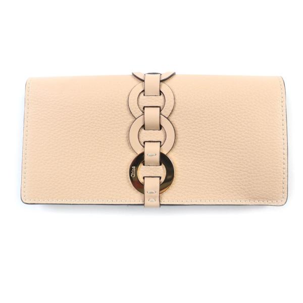 極美品★Chloe クロエ CHC21SP115E04284 ダリル SandyBeige ロゴ金具付 レザーウォレット２つ折り財布 長財布 箱・保存袋付 スペイン製 Chloe（クロエ） 極美品☆Chloe CHC21SP115E04284 ダリル SandyBeige
