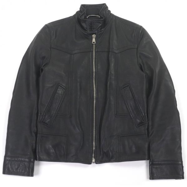 美品□DOLCE&GABBANA ドルチェ＆ガッバーナ ラムスキン 黒タグ エルボーパッチ レザージャケット ブラック 44 イタリア製 正規品 メンズ 美品□DOLCE&GABBANA ドルチェ＆ガッバーナ ラムスキン 黒タグ