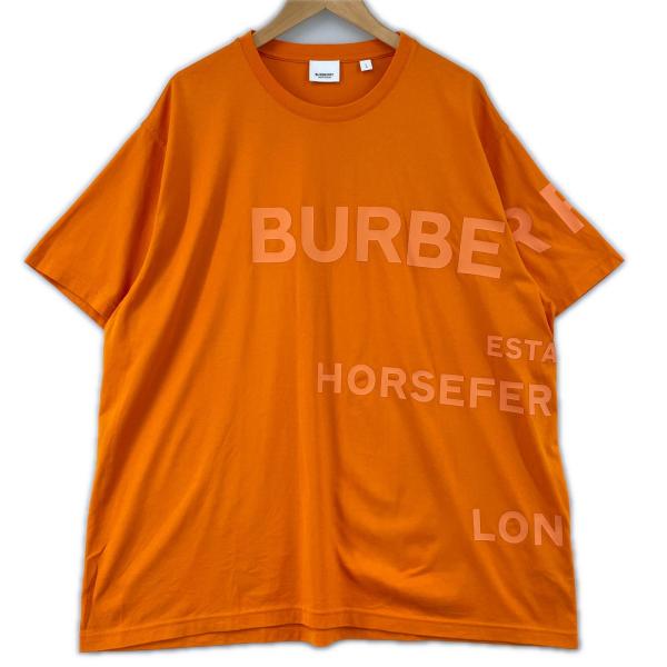 極美品▲BURBERRY バーバリー 8040692 コットン100％ ホースフェリープリント 半袖Ｔシャツ オレンジ L イングランド製 正規品 メンズ brand-td-store_00042163
